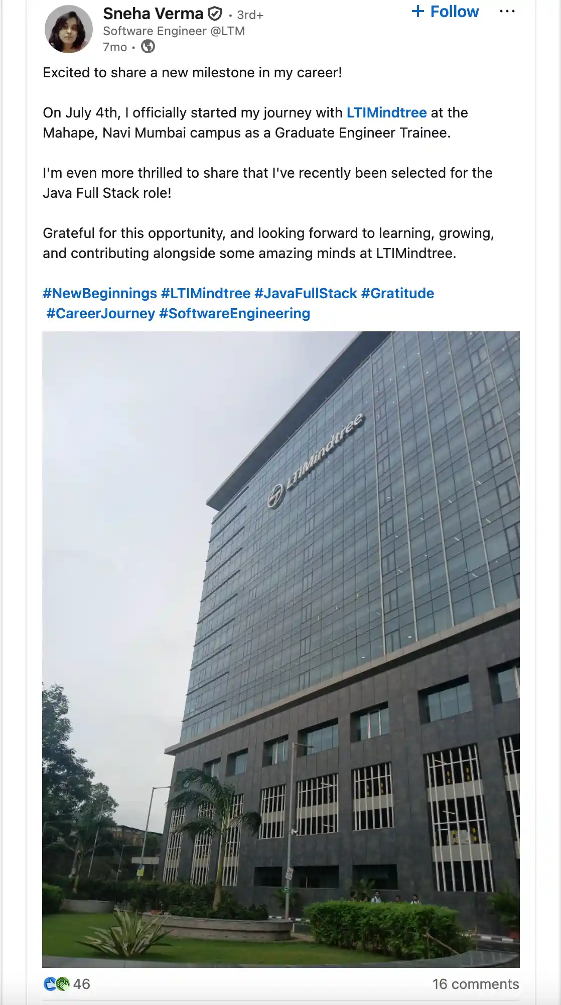 Sneha Verma LinkedIn Screenshot
